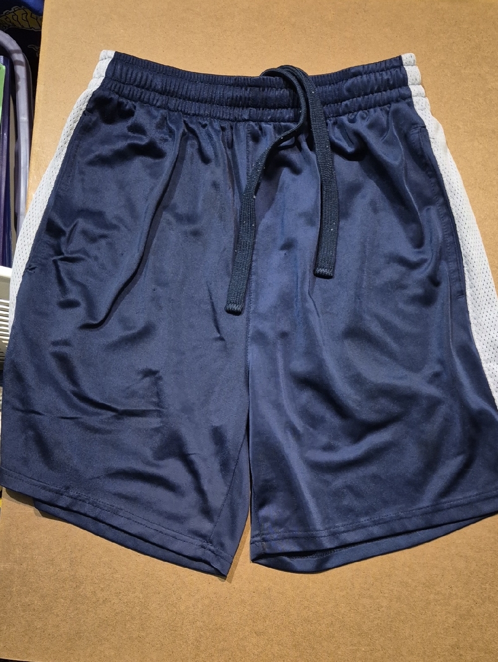 Athletic Works Navy and White Athletic Shorts with Mesh Side Panels